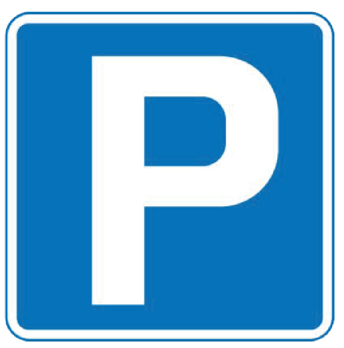 Icon of a square blue sign showing a white letter 'P' denoting parking